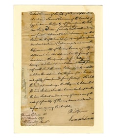 Ben Franklin Signed as President of PA, Regarding the Famous Somers Family of Egg Harbor