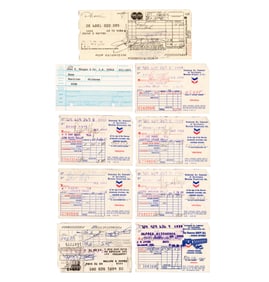 10 Bank & Credit Card Receipts Signed by Hitchcock, Danny Kaye, Frank Sutton & Leon Russell