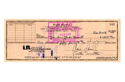 Mark Hamill Signed Check to His Wife Three Days After Wedding