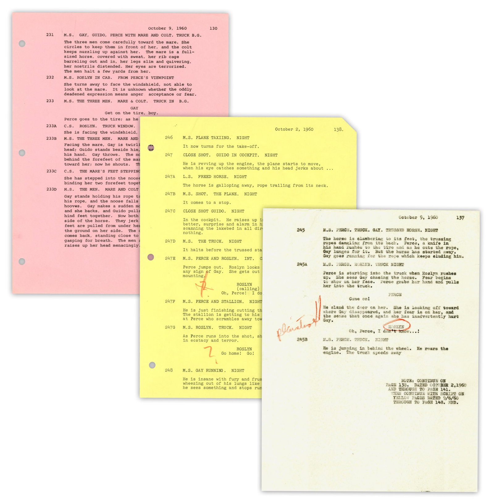 Marilyn Monroe's Personally Owned Revision Script Pages for "The Misfits", 3pp (1 of 4)