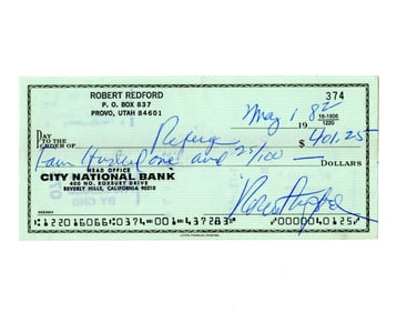 Hollywood Legend Robert Redford Signed Check