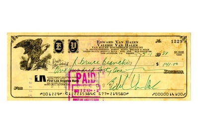 Rock Star Eddie Van Halen Signed 1983 Check