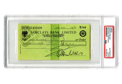 Orson Welles Signed 1960 Cancelled Check While Overseas, PSA/DNA