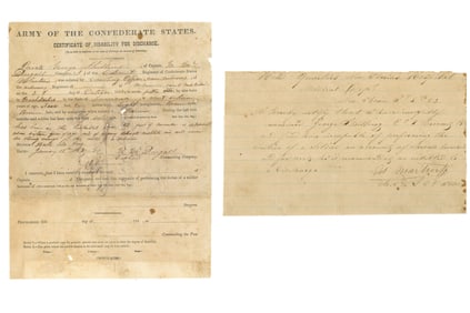 Confederate Medical Discharge and Surgeon's Affidavit for Private in Louisiana Crescent Regt.