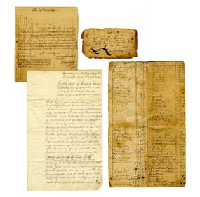 Four 18th & 19th Century Documents from UK and America: A Will, Letter, Ledger & Cover!
