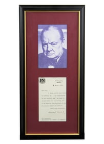 Winston Churchill TLS Accepting Honorary VP Office of Westminster Chamber of Commerce, Framed