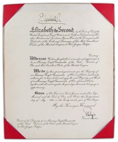 Elizabeth II & Philip Signed Honorary OBE Awarded to West German Diplomat