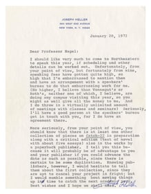 Joseph Heller Signed Letter Mentioning "Catch-22", Vonnegut and Roth