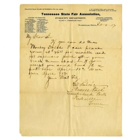 G. W. "Pawnee Bill" Lillie ALS Hiring Someone to Do the "Monkey Drill" Act