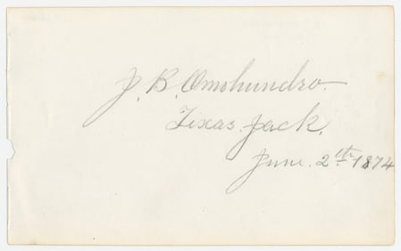 Texas Jack Omohundro Dual Autograph Dating From Wild West Show Days With Cody & Hickok!