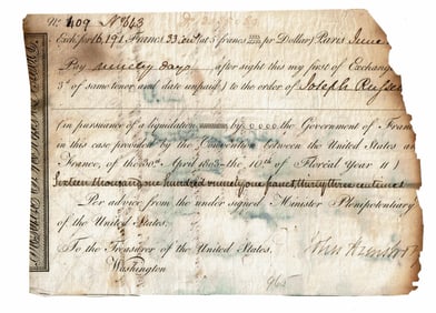 J. Armstrong Scarce Signed Louisiana Purchase Bill of Exchange