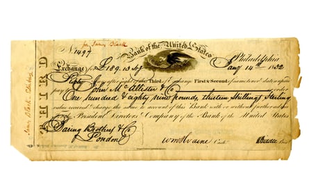 Nicholas Biddle Signed Bill of Exchange, 1832