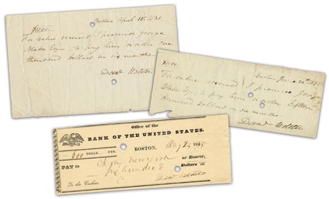 Daniel Webster Signed 3 Bank Checks & Promissory Notes