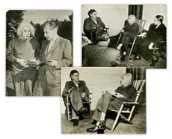 Albert Einstein & Ilya Ehrenburg at Princeton ca. 1946, Lot of 3 Photographs