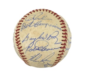 Yaz, Ryan, Fisk, and 17 More 1972 HOFers/Greats Signed Ball, JSA Superb!
