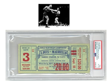 Ticket Proof for Joe Louis/Tami Mauriello Championship Fight - TKO’d Mauriello in 1st Round!