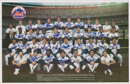 1986 NY Mets Signed Photo! 28 Sigs Incl. Carter, Strawberry, Gooden, Hernandez & More!