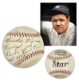 1927 Ruth Signed Ball PSA/DNA to Vaudeville Beauty, He Hit a HR That Day, Greatest Baseball Team of