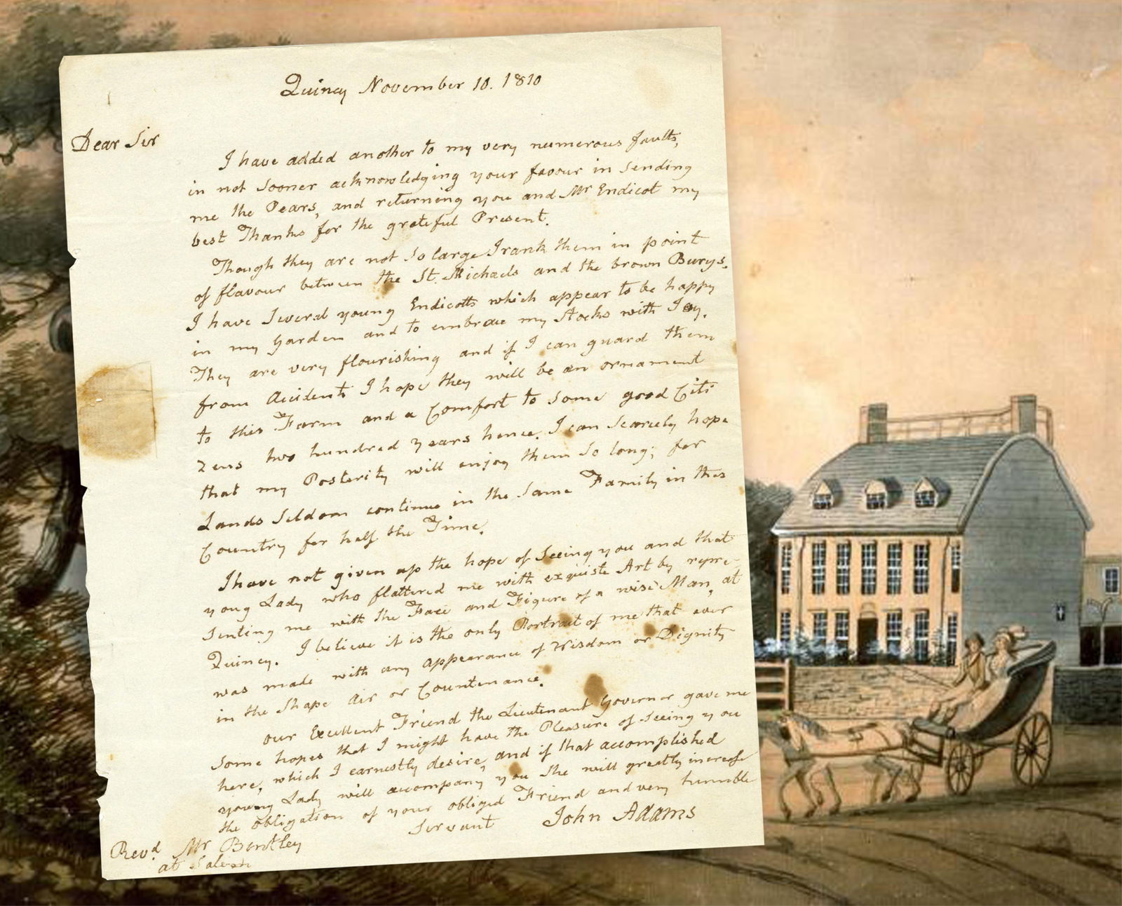 John Adams 1810 ALS on His Pear Trees & A Lost Portrait by Female Artist