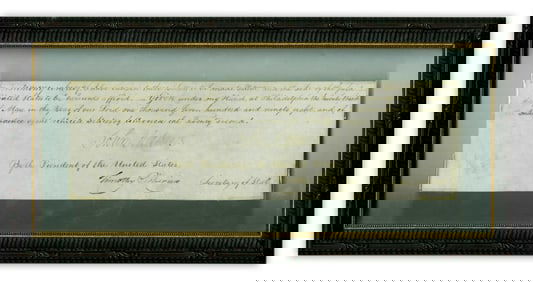 John Adams Partial 1798 Patent Signed, Large & Attractive Signature