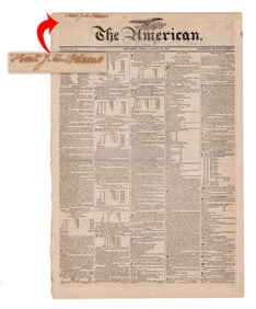 John Q. Adams Personally Owned Newspaper, "The American", March 1820
