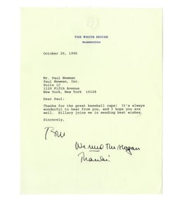 President Bill Clinton TLS to Paul Newman "We need the slogan Thanks!"