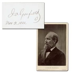 James Garfield Signed Card With Cabinet Card Photo