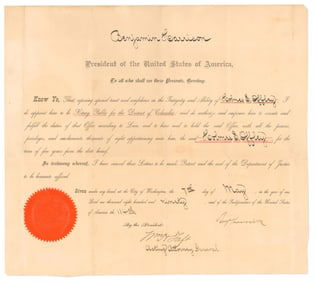 Harrison & Taft Presidential Appointment - Unique Combination of Signatures!