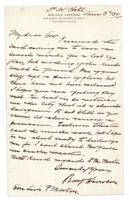 Benjamin Harrison to Former VP Levi P. Morton: "…I can't stand New York…" - Great