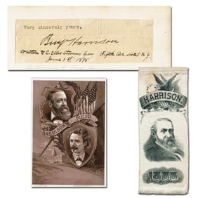 Benjamin Harrison Signature Clip With Campaign Memorabilia