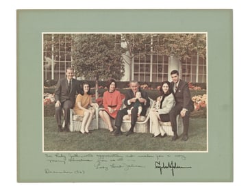LBJ & Lady Bird Johnson Signed White House Rose Garden Christmas Photo