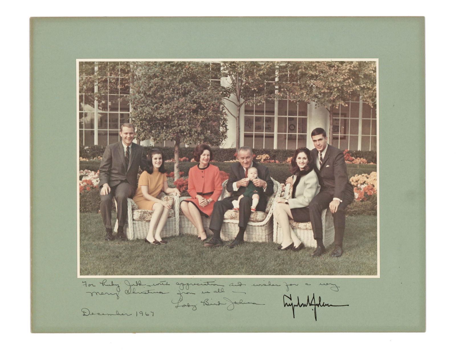 LBJ & Lady Bird Johnson Signed White House Rose Garden Christmas Photo (1 of 5)