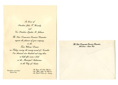 John F. Kennedy 1963 Texas Welcome Dinner Invitation with Scarce Original Envelope