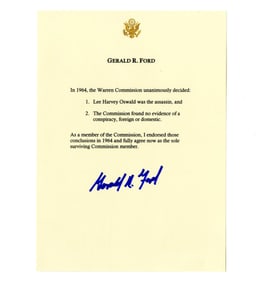Gerald Ford Signed Warren Commission Statement “Lee Harvey Oswald was the assassin…