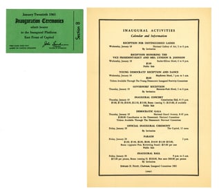 JFK Inauguration Ticket & Itinerary for Events in the Lead-up to the Inaugural Ball