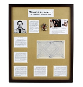 Jack Ruby Rare Ink Line Drawing Framed in "Memories of a Deputy" Display
