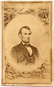 A. Lincoln CDV with Slavery Abolition Imagery in Iconic $5 Bill Pose by Brady Gallery.