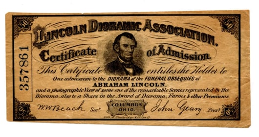 Abraham Lincoln: Ticket to Diorama of the Funeral Obsequies of Lincoln