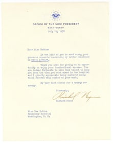 Richard Nixon Letter as Vice President, Thanking a Fan for Her Poetry