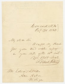 Franklin Pierce ALS Thanking Michigander After Democratic National Convention & Before 1852