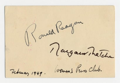 Ronald Reagan & Margaret Thatcher Dual Signed Business Card