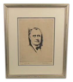 FDR Signed Ltd. Ed. Etching Also Signed by Artist Gordon Grant! The Pair had Previously Collaborated