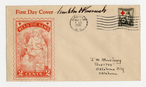 Franklin D. Roosevelt Boldly Signed As NY Gov., American Red Cross 50th Anniversary FDC
