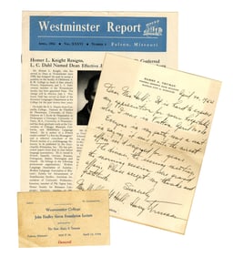 Harry Truman ALS, Magazine & Ticket From Westminster College Lectures on Hysteria and Presidential