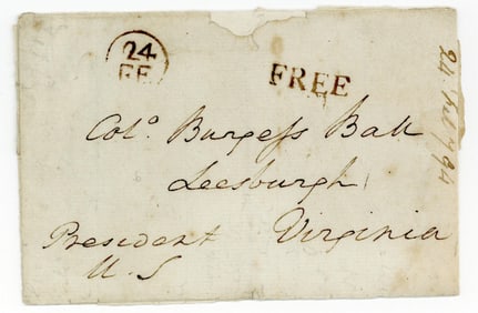 Washington Franking Signature "President" to Burgess Ball, With Him at Valley Forge