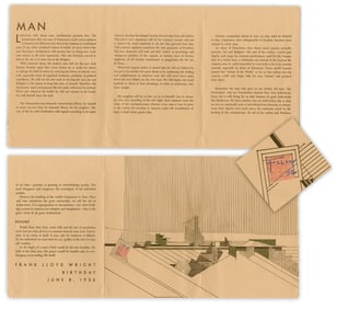 Frank Lloyd Wright Signed Architectural Print on his 89th Birthday Pamphlet