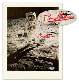 Buzz Aldrin Signed Print on the Moon with Photographic Provenance! PSA Authentic