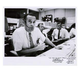 Charlie Duke & Fred Haise "We Copy You Down Eagle" Signed Mission Control Photo, with Zarelli LOA