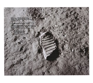 Charlie Duke Signed Photo of Buzz Aldrin's Footprint on the Moon, with Zarelli LOA