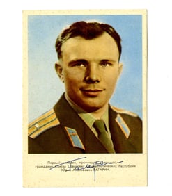 Yuri Gagarin Attractive Signed Color Postcard Following 1st Space Mission
